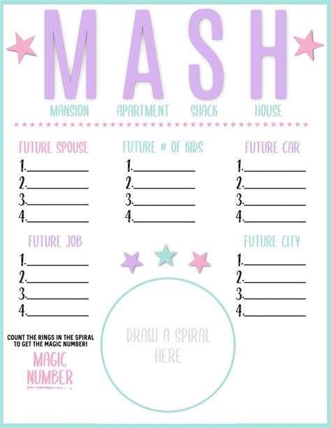 Mash Game Printable for Party