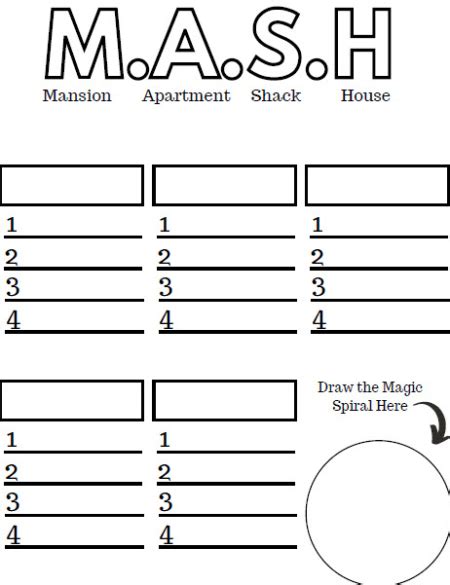 An advanced M.A.S.H game template with more categories