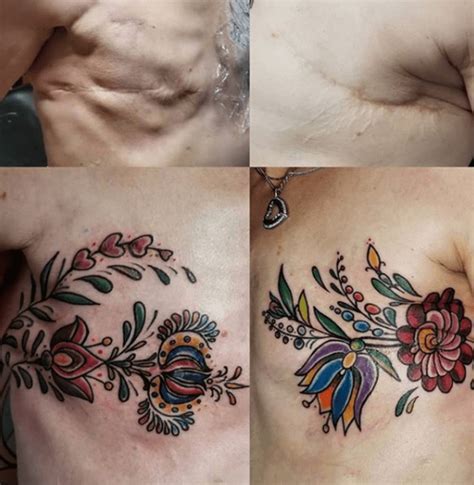 Mastectomy Scar Tattoo Designs with Symbols