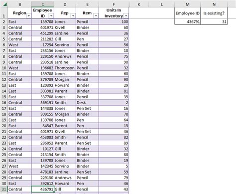 Using the MATCH function to find the column number