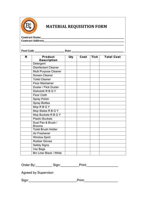 Material Requisition Form Template