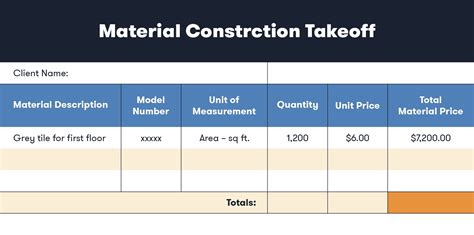 Material Take Off Template Example