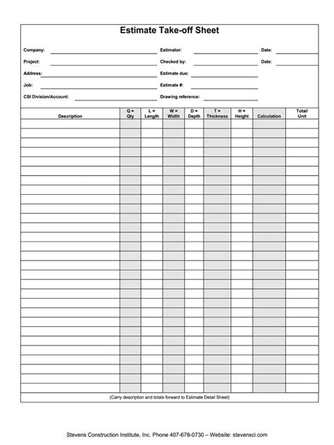 Material Take Off Template PDF