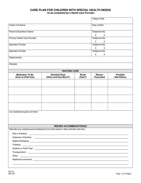 Maternal-Child Care Plan Template Sample