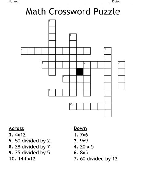 Math Crossword Puzzle 3