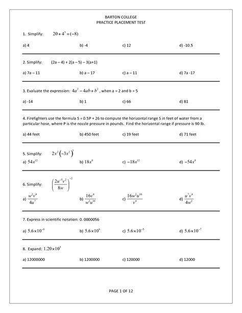 Math placement test