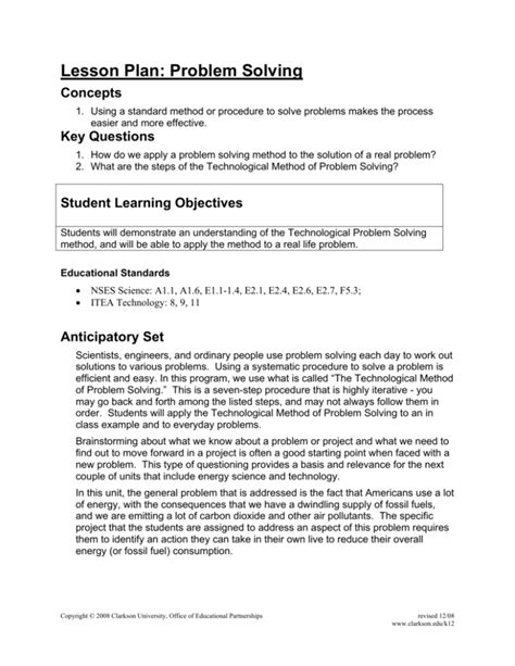 Math Problem-Solving Lesson Plan Template