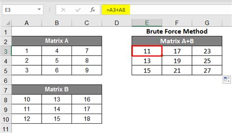 Matrix Addition in Excel