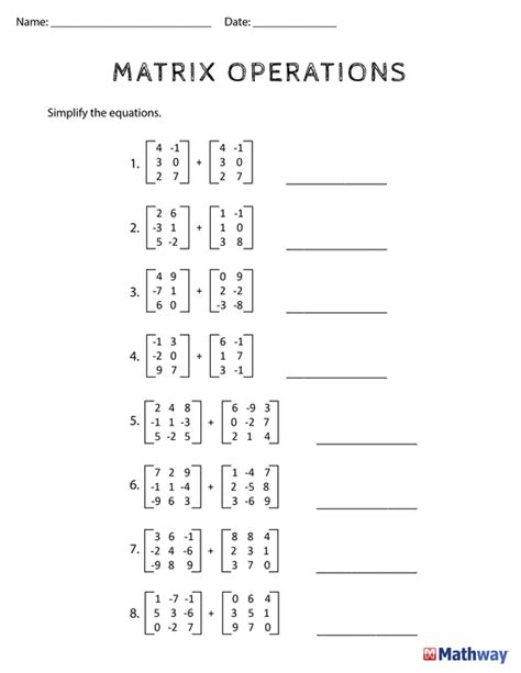 Matrix Worksheets for Math Practice