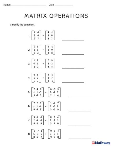 Matrix Worksheets for Mixed Operations