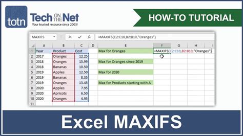 MAXIF Function Syntax