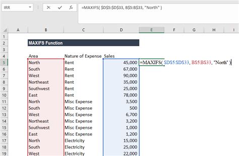 MAXIFS function example