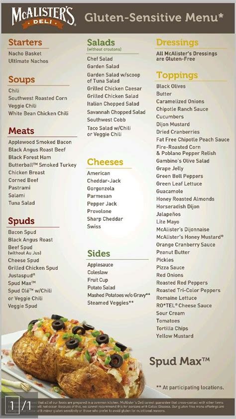 McAlister's Deli Printable Menu