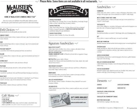 McAlister's Printable Menu Online