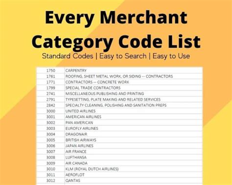 MCC Code List Categories