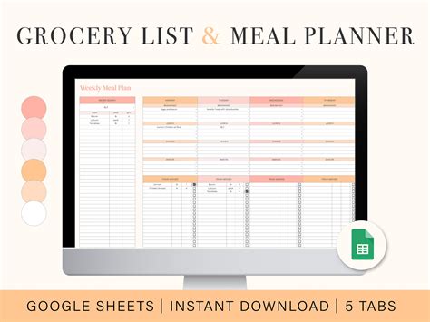 Meal Plan Template Google Sheets Grocery List