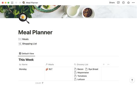 Meal Planner Template in Notion