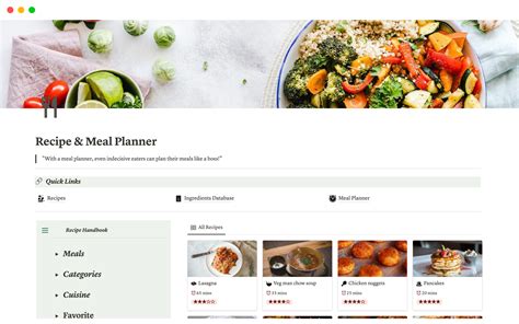 A meal planning template recipe database