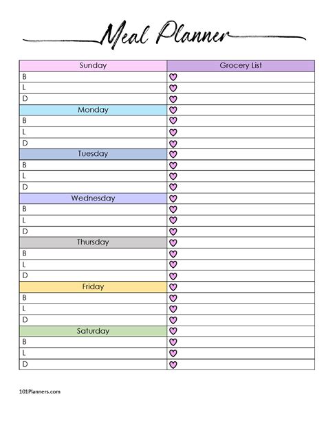 Meal Planning Template Word Download