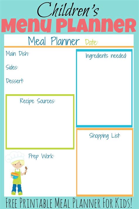 Meal Planning Worksheets For Kids