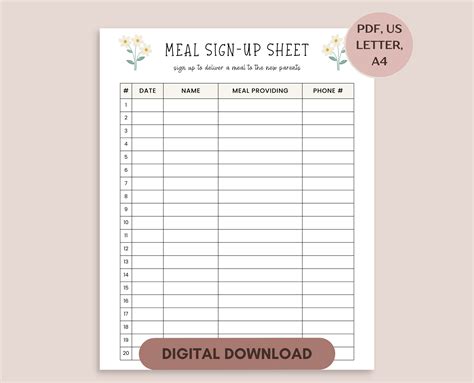 Meal Train Sign-up Sheet