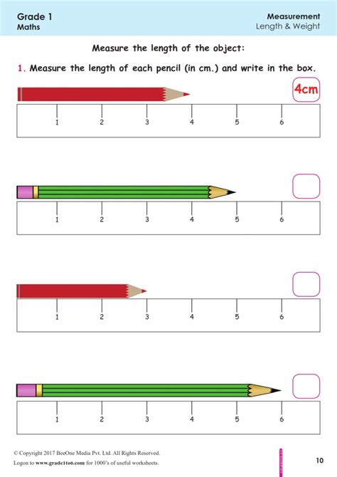 Measurement worksheets for grade 1