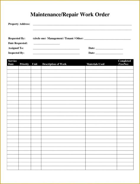 Mechanic Work Order Template Word