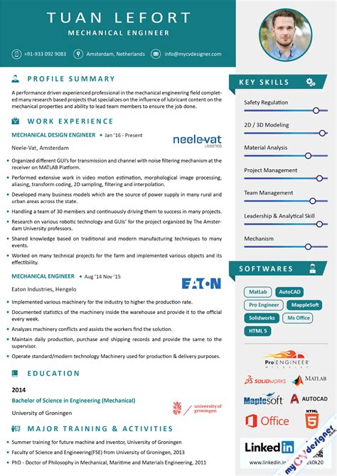 Example of a mechanical engineering resume template