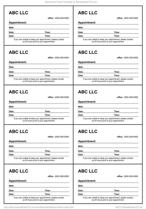 Medical Appointment Card Template Example