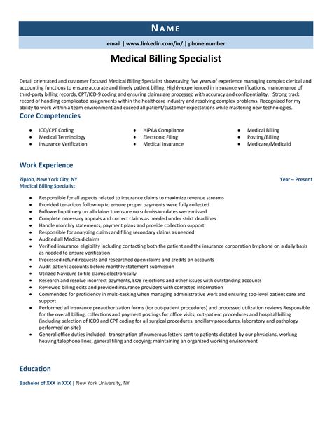 Medical Biller Resume Example