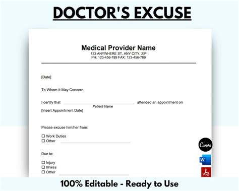 Medical Excuse Letter Template 6