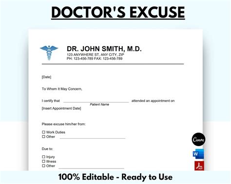 Medical Excuse Template