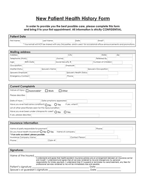 Medical history form for OB-GYN patients