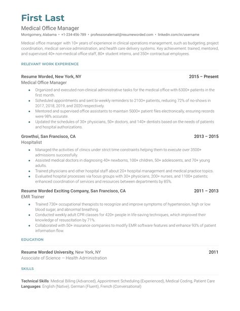 Medical Office Manager Resume Format