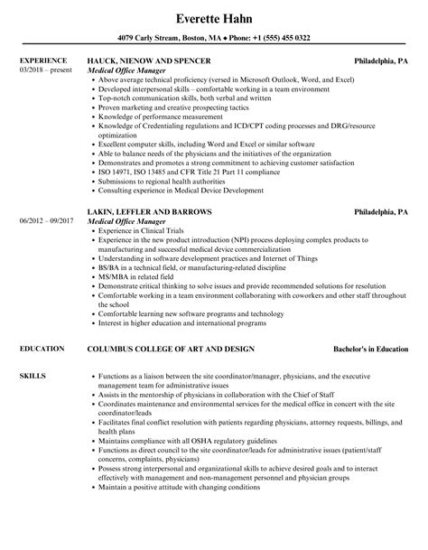 medical office manager resume