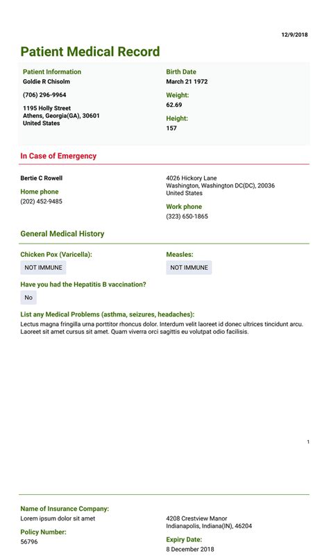 Medical Record Template