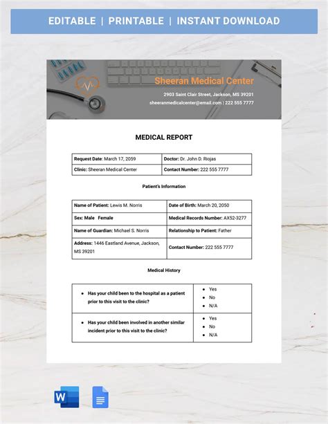 Medical Report Template for Word