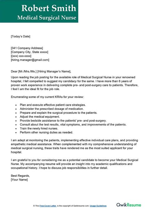 Medical-Surgical Nursing Cover Letter