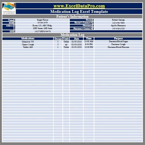 Medication Management Excel Template Example 4