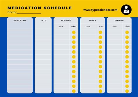 Calendar view in a medication schedule template