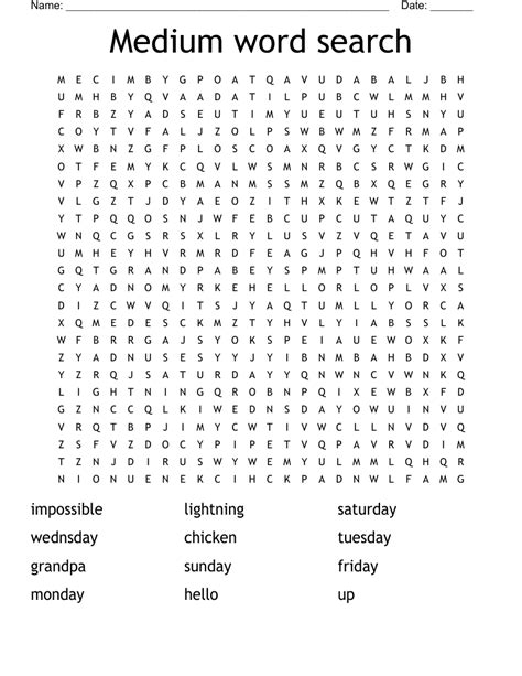 Medium Word Search Template