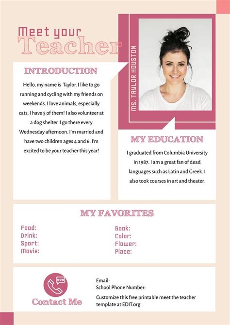 Meet the Teacher Template Profile