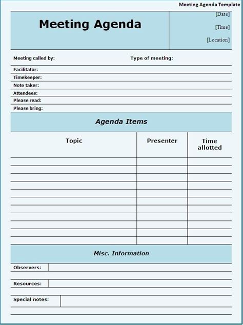 OneNote Meeting Agenda Template