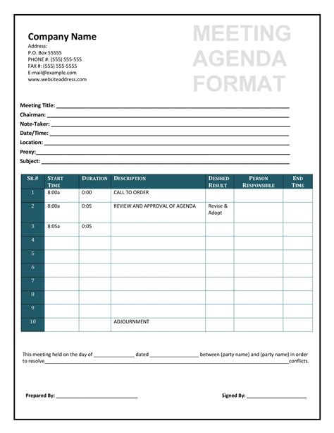 Meeting Agenda Template Example