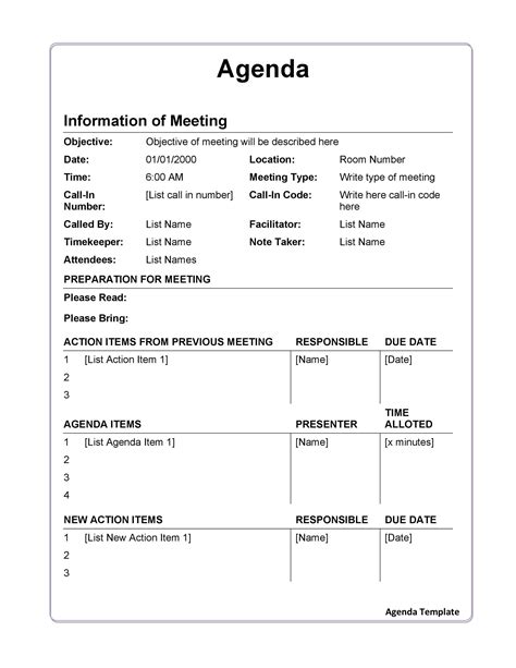 Meeting Agenda Template Design