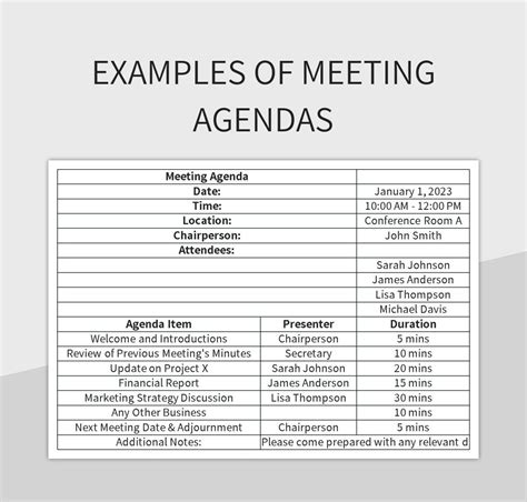 Meeting Agenda Template Excel