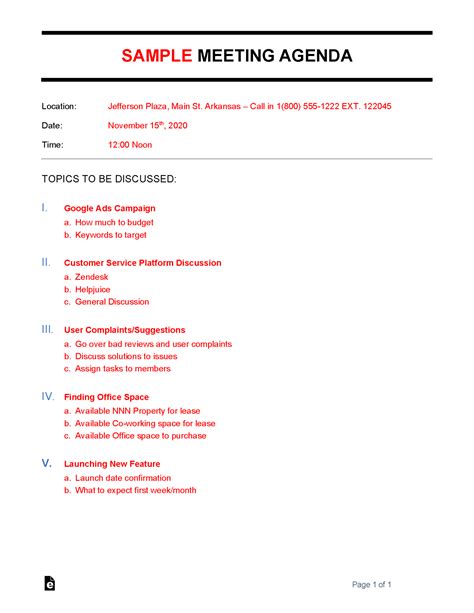 Meeting Agenda Template Sample 1