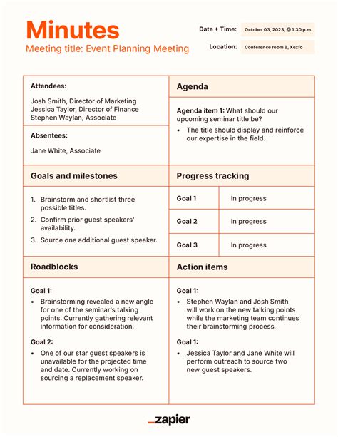 Meeting Minutes Template Example