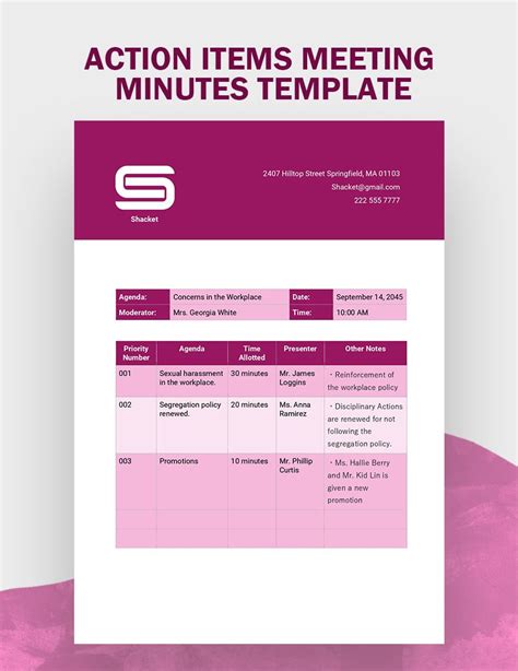 Meeting Minutes Template with Action Items