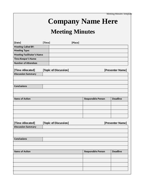 Meeting Minutes Template with Deadlines